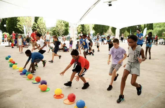Group of kids playing dodgeball